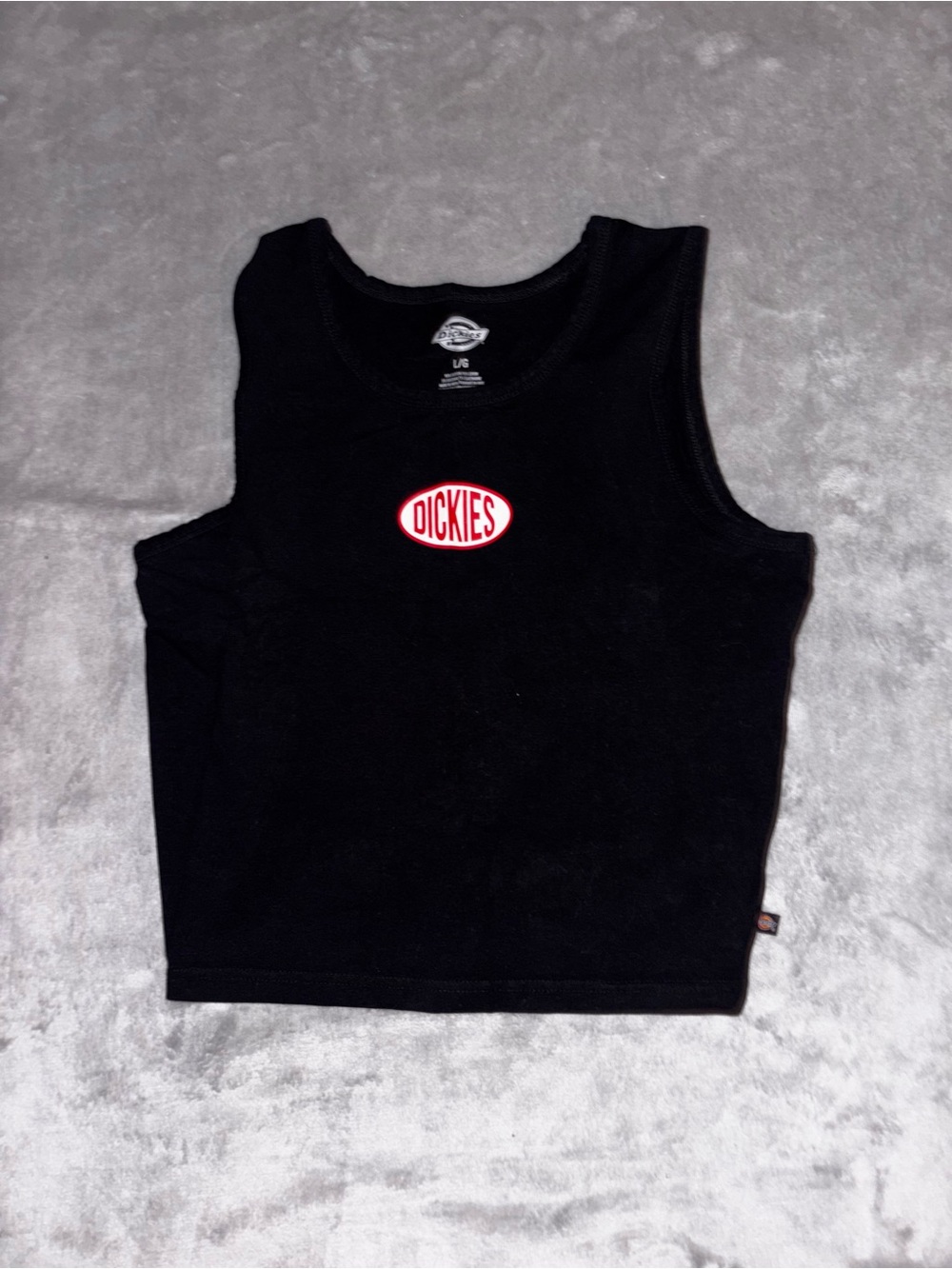 Dickies Women's L Black Logo Tank Top Scoop Neck Wide Strap Knit Stretch